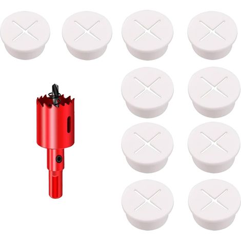 Lot de 10 œillets de Bureau, 25mm Passe-câbl, Solution Idéale pour Le Bureau et la Maison, Câble de Table, avec Scie Cloche (Blanc, 25mm) (1/5)