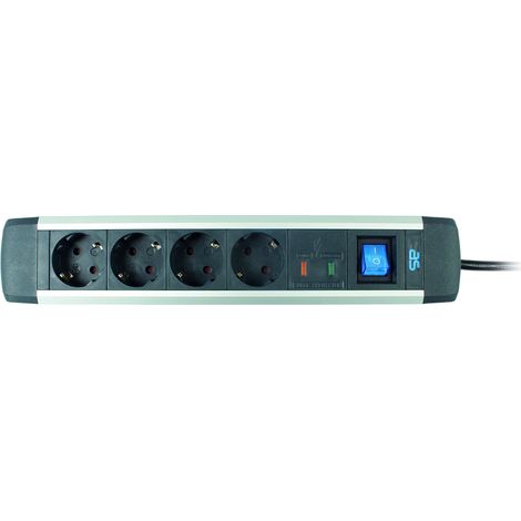 Bloc multiprise Aluminium 1,5 m de câble avec 4 Prises Rallonge avec parasurtenseur Protection de Contact Accrue Multiprise avec Interrupteur Bleu 18364 (1/5)