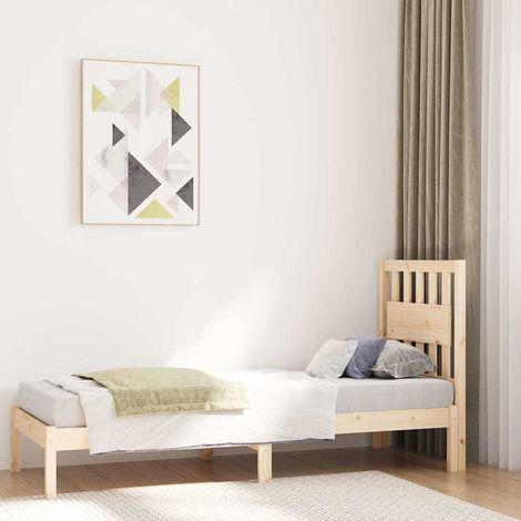 Estructura de cama individual pequeña sin colchón madera maciza (1/5)