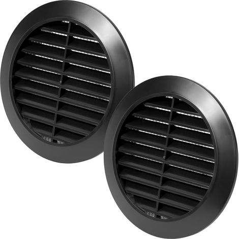 Lot de 2 - Grille d'aération - Bouche de ventilation - Protection anti-insectes intégrée - Pour tuyau CVC rond diamètre 90 mm - Salle de bain et cuisine - Noir - 9x9 cm (1/5)
