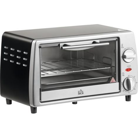 Mini pizza oven, 10 L, 750 W, 100-230 °C, 60-minute timer, with baking tray, rack and removable tray, silver color (1/5)