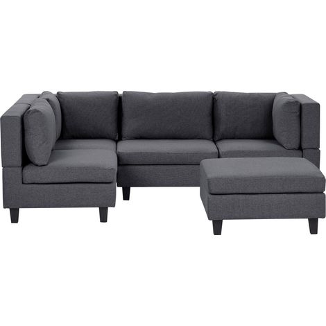 Modul Ecksofa 4-Sitzer UNSTAD Stoff Dunkelgrau mit Ottomane rechtsseitig