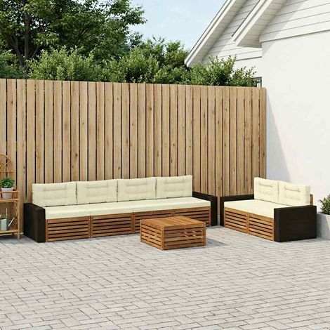 vidaXL Outdoor-Sofagarnitur mit Kissen 7 pcs Natur und Creme Polyester (1/5)