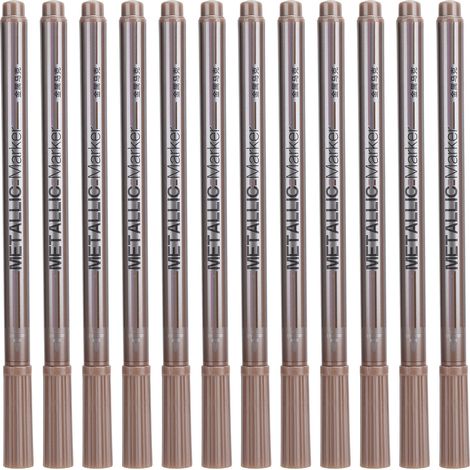 12Pcs Metallic Marker Paint Pen Single Color Permanent Ink Ultra Fine Point Tip Art SuppliesPurple Bronze (1/5)