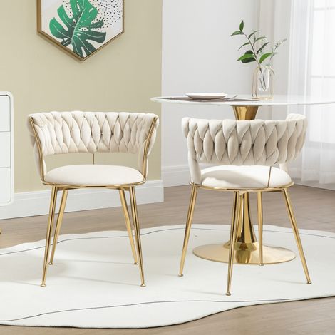 chaise salle a manger velours ivoire 2 pieces metal dore OKMYHOME (1/5)