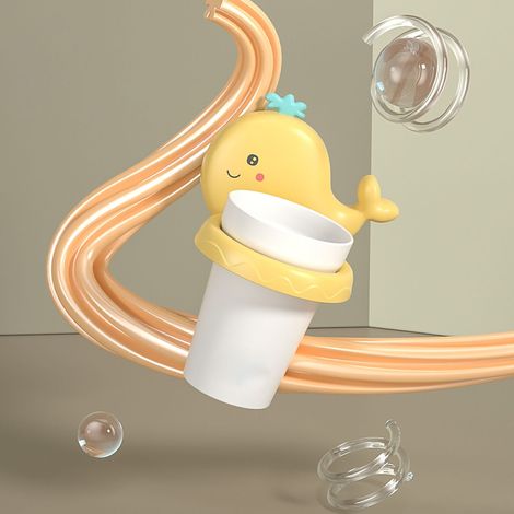 Support mural pour brosse à dents et gobelet enfant - Set accessoire salle de bain baleine jaune ludique (1/5)