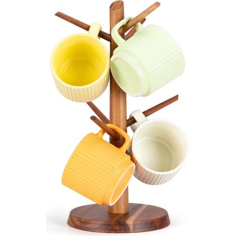 Tassenbaum aus Akazienholz mit 6 Haken für Küchentheke und Bar (1/5)
