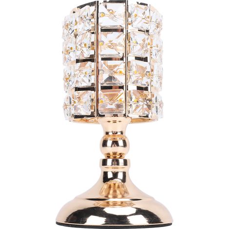 Bougeoir pour bougie chauffe-plat, porte-bougie en métal doré orné de strass scintillants, idéal comme centre de table ou décoration de mariage. (1/5)