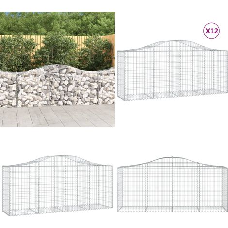 Gabionen mit Hochbogen 12 Stk. 200x50x80/100cm Verzinktes Eisen - Gabionen - Gabionenkorb - Gartendeko - Gartenzubehör - Zaun - Home & Living (1/5)