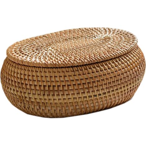 Rattankorb mit Deckel, 14 x 17 x 7 cm, dekorative Schreibtischbox für Landhausstil (1/5)