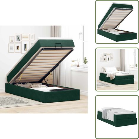 vidaXL Ottoman-Bett mit Matratze Dunkelgrün 90x200 cm Samt (1/5)