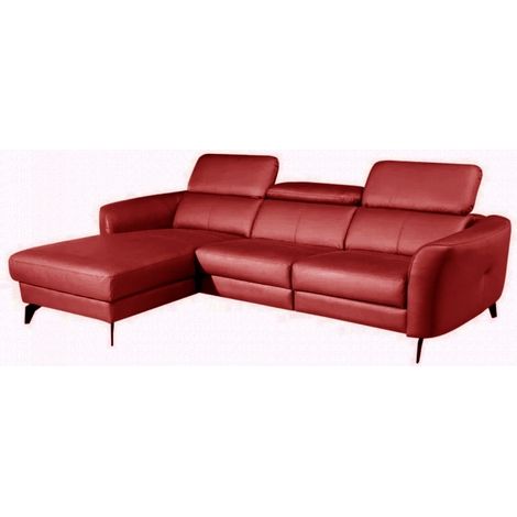 Canapé d'angle en cuir de luxe italien 5 places BERTI, rouge foncé, angle gauche