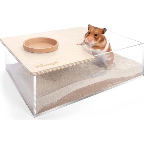 Bain de sable rectangulaire en acrylique pour rongeurs, avec couvercle en bois (1/5)