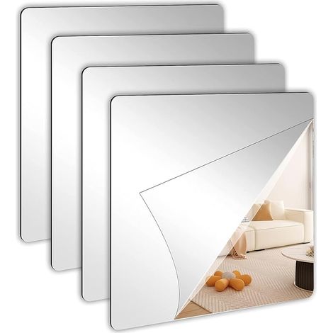 16 Pièces Miroir Mural Autocollant 10 × 10cm Petits Carrés de Miroir Acrylique Adhésif Miroirs Souple à Coller Miroirs Décoratif Design pour Salon pour Salle De Bain Salon Chambre