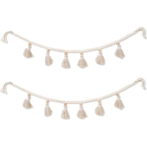 Glands Guirlande Bannière 2 Pièce tapisseries murales Macramé Guirlandes de Pompons Macramé Tissé Tenture Décoration Murale pour Maison pour Appartement Chambre Salon Galerie (1/5)