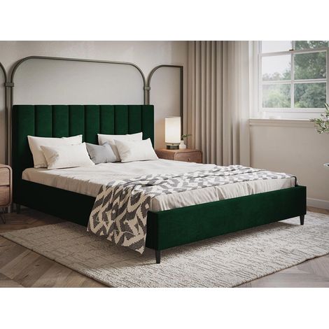 Lit capitonné avec tête de lit 160x200 velours vert Snazi (1/5)