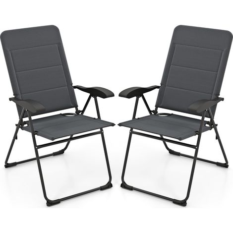 COSTWAY Set di 2 Sedie da Giardino, Poltrona Reclinabile da Giardino con Schienale Regolabili a 7 Posizioni, Sedia Pieghevole Imbottite per Giardino,Spiaggia, Portata 136 kg (Grigio) (1/5)