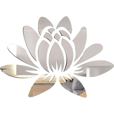 3D Acrylique Miroir Fleur de Lotus Sticker Mural Stickers Muraux Auto-Adhésif Amovible Écologique pour la Maison Chambre Salon Salle de Bains Décoration 35 x 25从m, Argenterie (1/4)