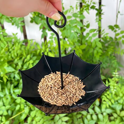 Mangeoire/bain à oiseaux suspendu en forme de parapluie, facile à remplir et à nettoyer, convient à la décoration de terrasse et de jardin. (1/5)