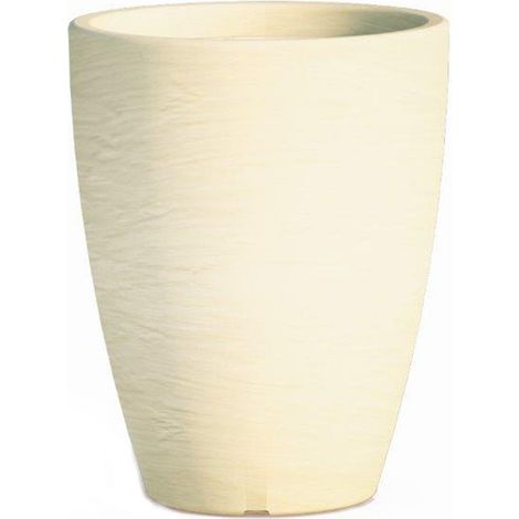 Vaso Cromia Adone rotondo decorazione in resina Made in Italy da h 38 cm -Vaso con sottovaso / Avorio (1/5)