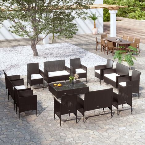 16-tlg. Garten-Lounge-Set mit Auflagen Poly Rattan Schwarz (1/5)