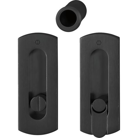 Hoppe Schiebetür Griff Set - 2x Muschelgriff eckig + 1x Stiernziehgriff WC, Messing schwarz satiniert