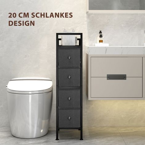 Commode 4 tiroirs en non-tissé noir, étagère de rangement à structure métallique, 20x43x81,5 cm