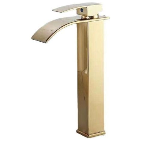 Robinet de lavabo cascade doré mitigeur 1 trou avec élément filtrant céramique et économie d'eau 30% (1/3)