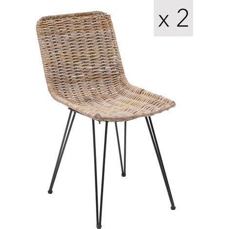 Nordlys - Lot de 2 Chaises Metal et Fibres Naturelles