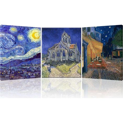 Piy Painting Lot De 3 Abstract Tableau Sur Toile, Nuit Étoilée Tableau Decoration Murale Salon, Impression Sur Toile, Reproduction De Tableaux Célèbres Pour Chambre Bureau 30X40 CM (1/5)