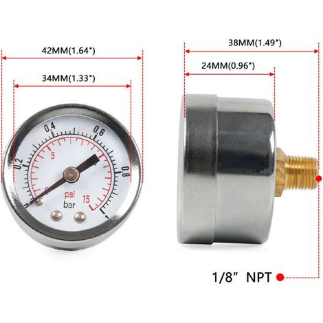 Pièces de modification automobile : manomètre de pression de carburant, connecteur 1/8 NPT/3/8 NPT, manomètre 0-15 psi, un manomètre mécanique de pression d'huile pour surveiller la stabilité de la pr (1/4)