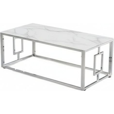 Table basse SOPHIE pieds Chromé plateau en marbré blanc 120 cm (1/5)