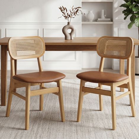 Wahson Set di 2 Sedie da Cucina in PU Sedie, da pranzo sedie cucina retro rattan imbottite per pranzo, per Sala da Pranzo/Soggiorno/Camera da Letto, Marrone