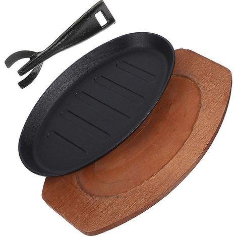 Plaque de cuisson en fonte pour steaks et grillades en intérieur, poêle teppanyaki antiadhésive à répartition uniforme de la chaleur, service à barbecue occidental pour la viande et (1/5)