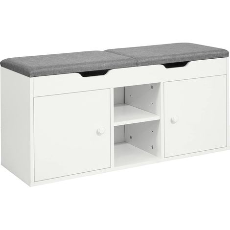 Sobuy – Meuble à chaussures avec coussin rembourré – FSR96W – 2 étagères et 2 portes – Dimensions L100 x P34 x H48 cm – Capacité max 150kg (1/5)