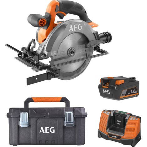 Confezione AEG 18V - Sega circolare subcompatta senza spazzole 165 mm - Batteria 4,0 Ah - Caricabatterie - Scatola di cu