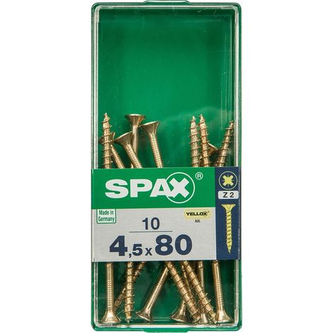 CAJA 10 unid. TORNILLO MADERA CABEZA PLANA YELLOX 4,5x80mm SPAX (1/3)