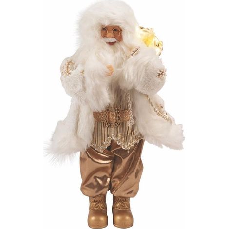 BABBO NATALE A PUPAZZO COLORE ORO BIANCO CON SACCO E 9 LED H 46 CM (1/5)