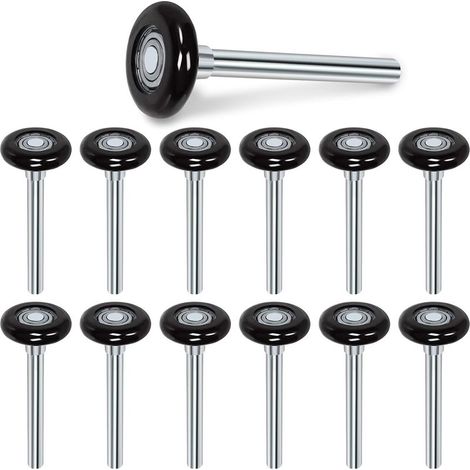 12PCS 1.8inch noir silencieux rouleau de porte de garage roue de porte en nylon remplacement rouleau de garage, double cage renforcée, étanchéité 6200zz roulement à billes tige de 4 pouces (1/5)