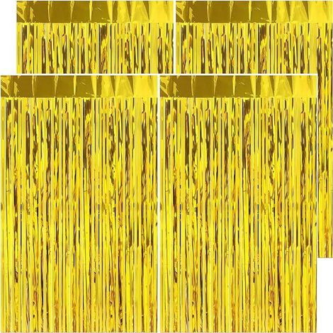 Rideau Franges Doré Métallique 4 Pièces 1x2m - Décor Fond Brillant pour Anniversaire Baby Shower Photobooth - Voile Scintillant Festif (1/5)