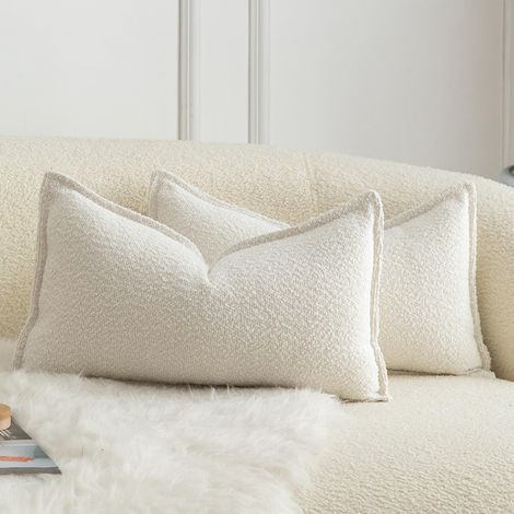 Lot de 2 Housse de Coussin Couleur d'accent Texture tissée Moderne Luxe Style Taie d'oreiller Decoration Maison Salon Chambre pour Canapé 30X50cm Blanc (1/5)
