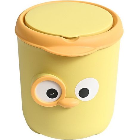 Mini poubelle jaune avec couvercle à charnière mignon, Pour enfants, Mini poubelle de voiture, Poubelle de bureau oscillante, Corbeille à papier