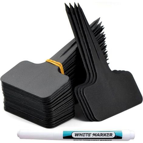 100 pcs Etiquette Jardin Exterieur Marqueurs en Plastique de Plantes Type T Plastique Etiquette Potager avec Stylo étanche Etiquetage Réutilisable et Accessoires(Noir) (1/5)