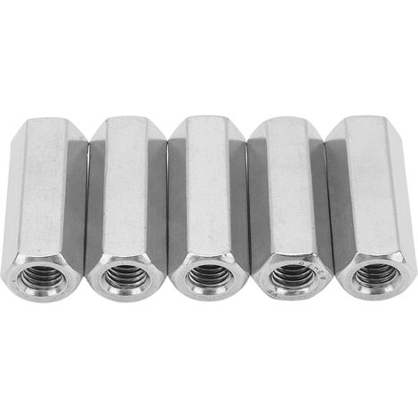 Écrous raccord hexagonaux 5 pièces en acier inoxydable 304 M10 pas gros, fixation tige filetée, connexion mâle robuste. (1/5)
