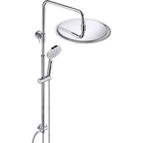 JOHO Duschsäule ohne Armatur – XXL Regendusche 30 cm rund aus 304 Edelstahl – Höhenverstellbare Duschstange – Passend für vorhandene Bohrlöcher – Chrom