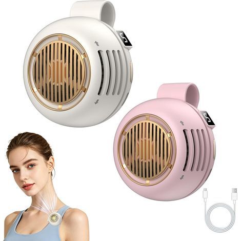 Lot de 2 Ventilateurs Portables à Pince, Ventilateur USB avec Écran LED pour Camping et Voyage-Rose et beige (1/5)
