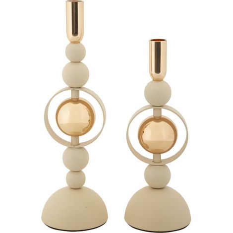 Portacandele Saturno Crema e Oro set 2 pezzi Ø10x27 e Ø10x33 cm