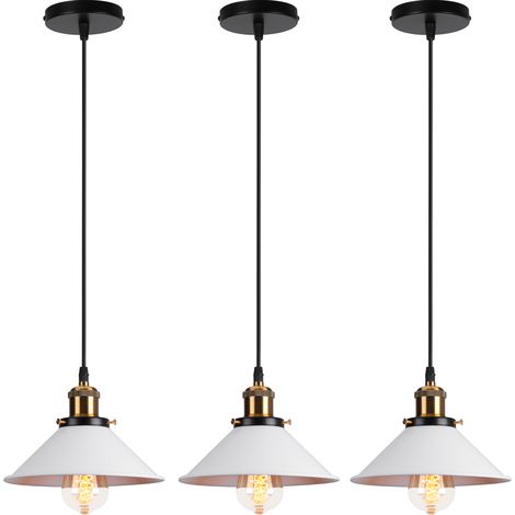 3x Suspension Luminaire Industriel Design Edison Luminaire Plafonnier E27 Lustre Abat-jour en Métal, Ø 22cm (Blanc 3 PACK) (1/5)