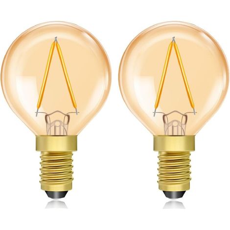 1,5 W 220V ampoule E14 vintage, ampoules LED E14 lumière chaude 2200 K ambre, 1,5 W LED ampoule vintage, 20 W équivalent ampoule décorative G40, 2 unités [Classe énergétique A] (1/4)