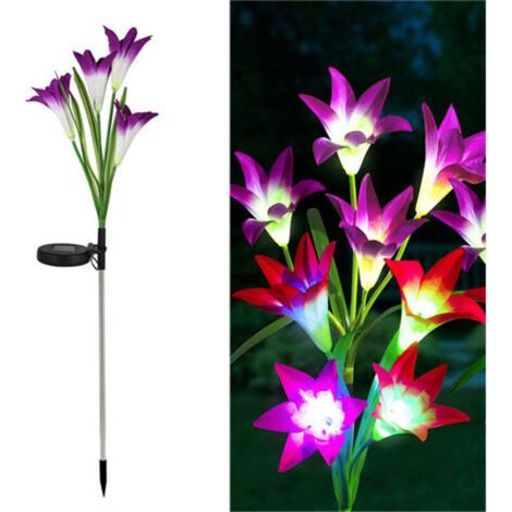 2 Pieces Outdoor Solar Lights, Lily Solar Garden Light LED Solar Light Color Changing Larger Flowers and Solar Panels Garden Decoration for Terrace, Paths, Christmas (1/5)